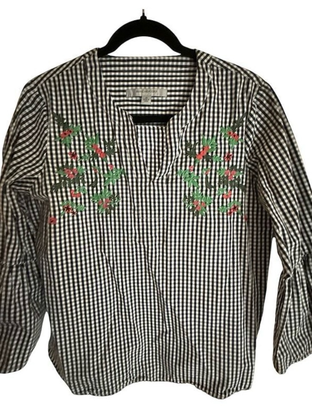 Marc New York Black & White Gingham Embroidered Tunic